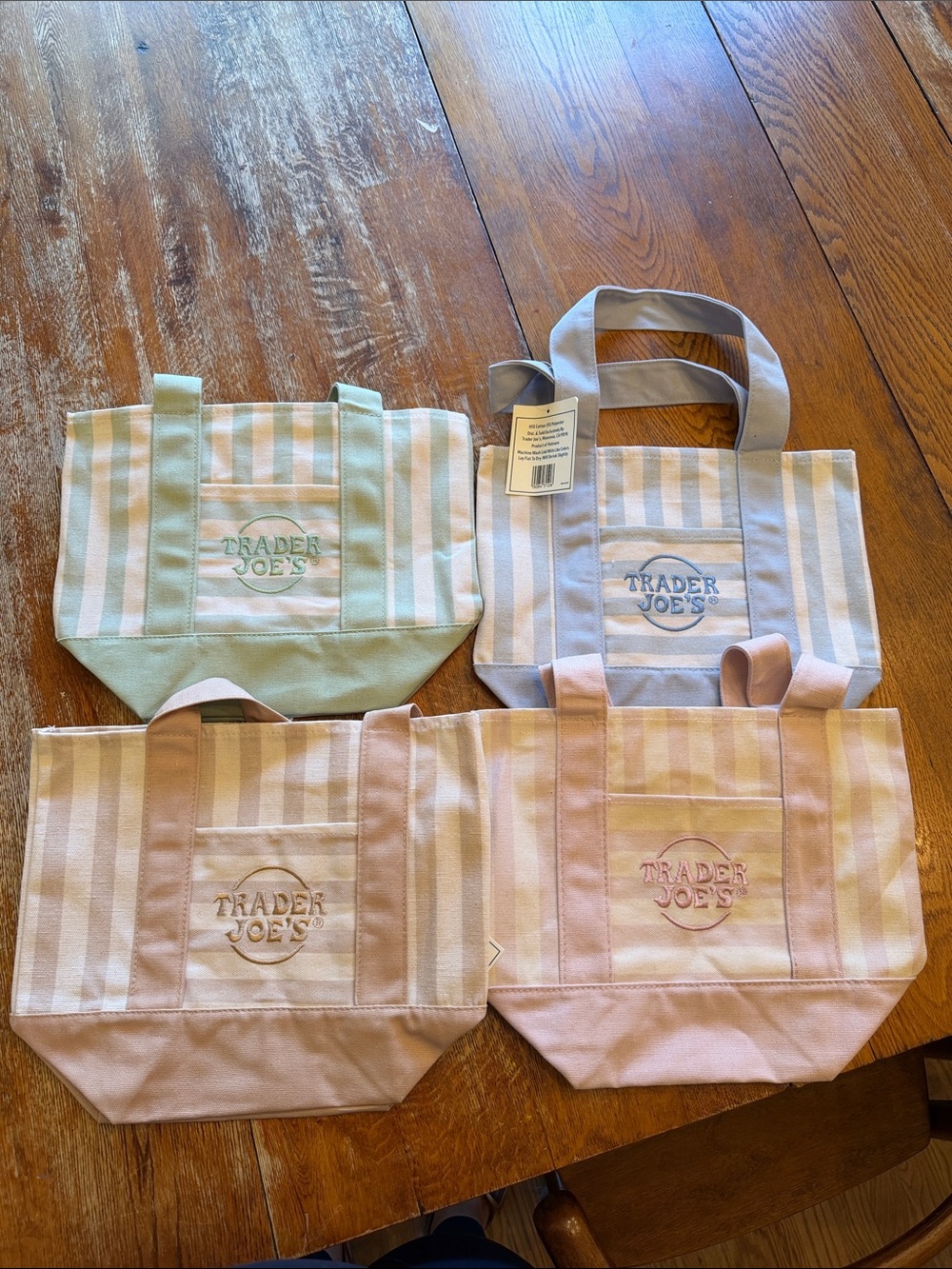 Limited Edition Trader Joe’s Striped Mini Canvas Tote Bag – Set of 4